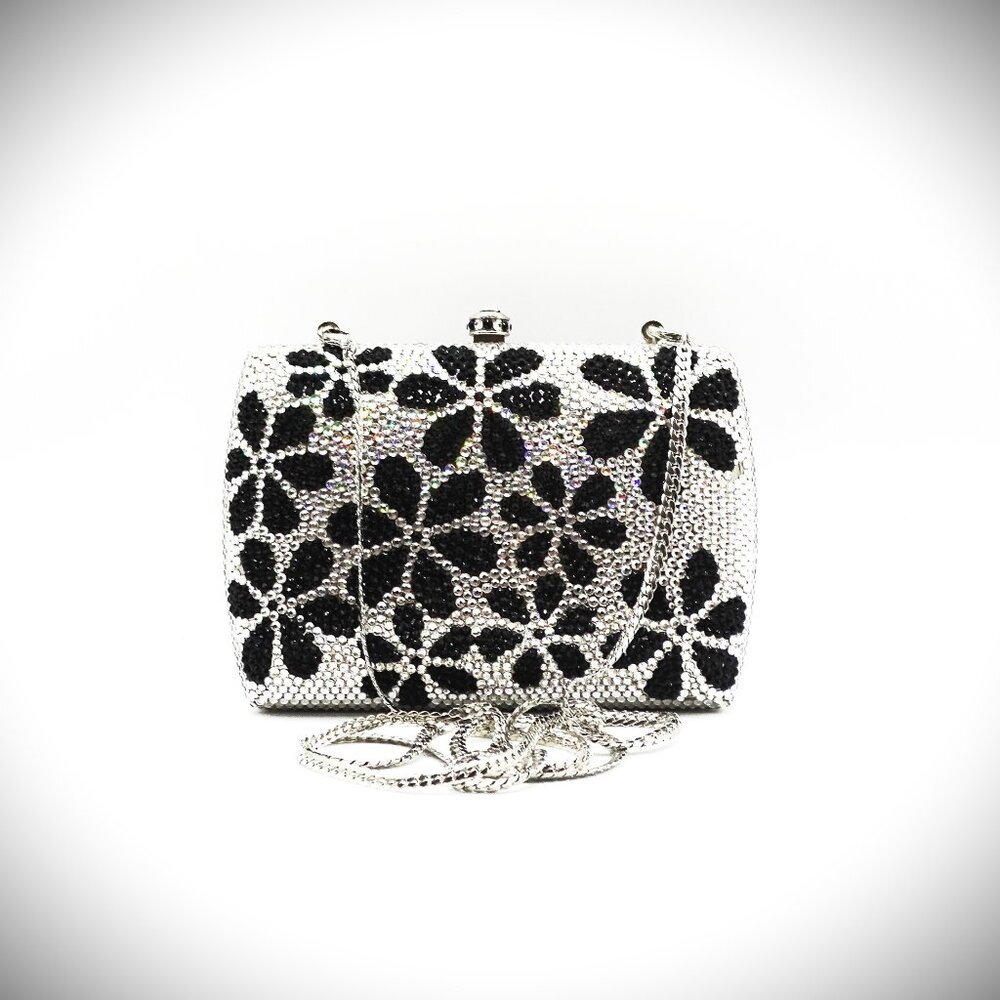 DOLLI Minaudier Flower Collection Embellished Black/White Crystal Evening Clutch